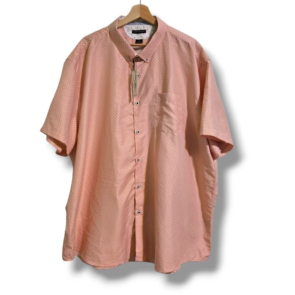 Interaffair button-up shirt mens 4XL pink w/ white diamond short-sleeve NWT
